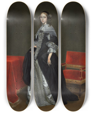 Triptych art skateboard deck of Gerard Ter Borch Portrait Of A Woman_2 by Gerard Ter Borch (1617-1681)