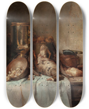 Triptych art skateboard deck of William Hubacek Autumn Bounty by William Hubacek (1871-1958)