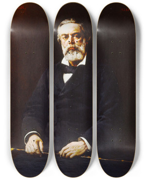 Triptych art skateboard deck of Andr Gill Jules Valls 18321885 Crivain Et Journaliste by Andre Gill (1840-1885)