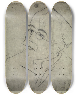 Triptych art skateboard deck of Ernst Ludwig Kirchner Portrt Gustav Schiefler I by Ernst Ludwig Kirchner (1880-1938)
