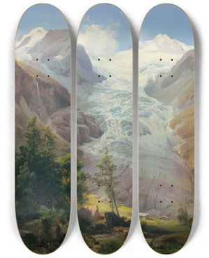 Triptych art skateboard deck of Anton Hansch Der Palgletscher by Anton Hansch (1813-1876)