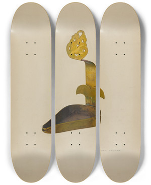 Triptych art skateboard deck of Oscar Bluhme Brass Betty Lamp by Oscar Bluhme