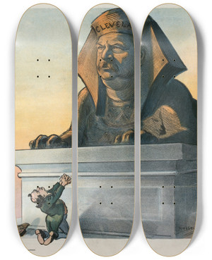 Triptych art skateboard deck of Udo Keppler The Riddle Of The Sphinx by Udo Keppler (1872-1956)