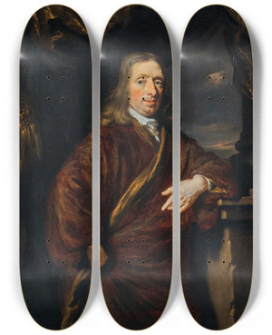 Triptych art skateboard deck of Nicolaes Maes Portrait Of A Gentleman_1 by Nicolaes Maes (1634-1693)