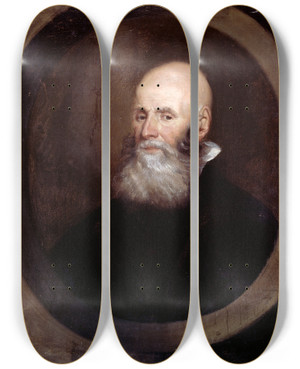 Triptych art skateboard deck of John Greenhill Head Of A Bearded Man by John Greenhill (1649-1676)
