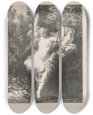 Triptych art skateboard deck of Henri Fantinlatour Sarah La Baigneuse by Henri Fantin-Latour (1836-1904)
