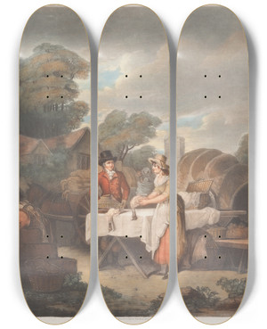 Triptych art skateboard deck of William T Annis At Market After Francis Wheatley by William T Annis