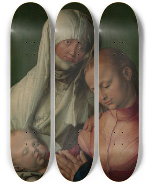 Triptych art skateboard deck of Albrecht Drer Virgin And Child With Saint Anne by Albrecht Durer (1471-1528)