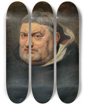 Triptych art skateboard deck of Follower Of Peter Paul Rubens Portrait Of A Dominican Friar by Follower Of Peter Paul Rubens (1577-1640)