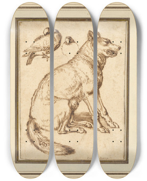 Triptych art skateboard deck of Sinibaldo Scorza A Wolf And Two Doves by Sinibaldo Scorza (1589-1631)