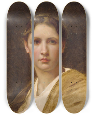 Triptych art skateboard deck of William Bouguereau Tude De La Tte by William Bouguereau (1825-1905)
