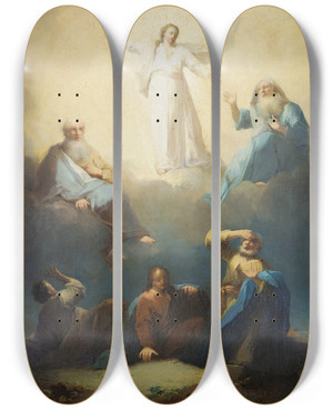 Triptych art skateboard deck of Johann Georg Trautmann The Transfiguration_2 by Johann Georg Trautmann (1713-1769)