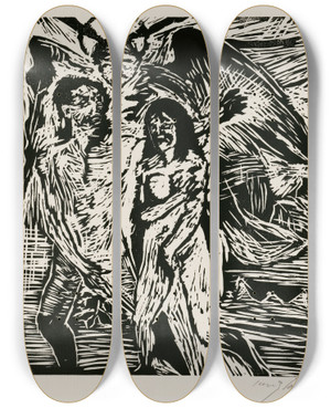 Triptych art skateboard deck of Lovis Corinth Austreibung Aus Dem Paradies by Lovis Corinth (1858-1925)