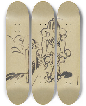 Triptych art skateboard deck of Wilhelm Busch Schon Ist Das Hantelpaar Bereit Zu Frischfrommfreier Ttigkeit by Wilhelm Busch (1832-1908)
