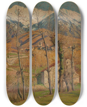 Triptych art skateboard deck of Georges Daniel De Monfreid Le Canigou En Hiver by Georges Daniel De Monfreid (1856-1929)