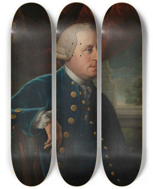 Triptych art skateboard deck of Matthew Pratt Reynold Keen by Matthew Pratt (1734-1805)