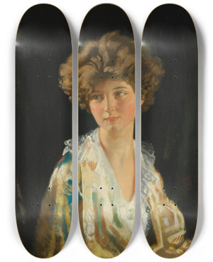 Triptych art skateboard deck of William Orpen Portrait Of Lady Evelyn Herbert by William Orpen (1878-1931)
