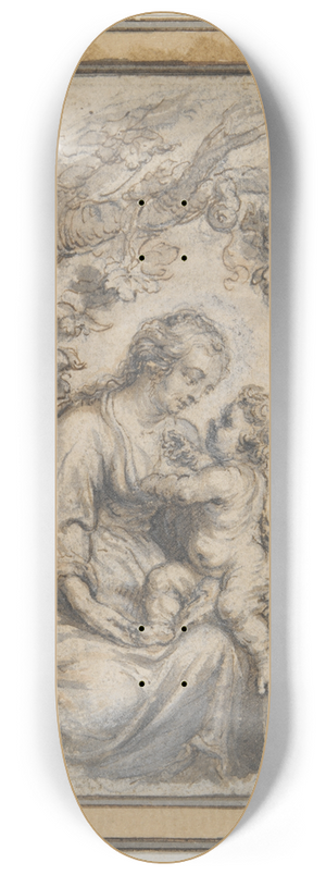 Erasmus Quellinus the younger - Madonna with Child Seated BeneathTree 8.25 inch art skate deck