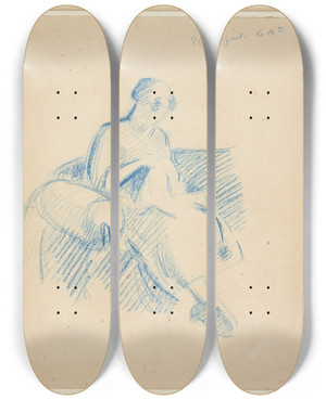 Triptych art skateboard deck of Harald Giersing Syende Pige by Harald Giersing (1881-1927)
