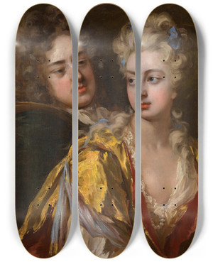 Triptych art skateboard deck of Michael Dahl Portrait Of A Lady And A Gentleman by Michael Dahl (1659-1743)