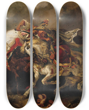 Triptych art skateboard deck of Eugne Delacroix Le Combat Du Giaour Et Du Pacha by Eugene Delacroix (1798-1863)