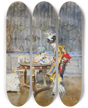 Triptych art skateboard deck of Giovanni Boldini The Letter by Giovanni Boldini (1842-1931)