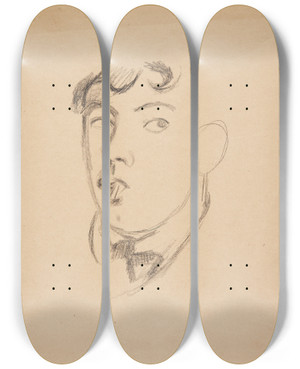 Triptych art skateboard deck of Harald Giersing Selvportrt Med Cigaret by Harald Giersing (1881-1927)