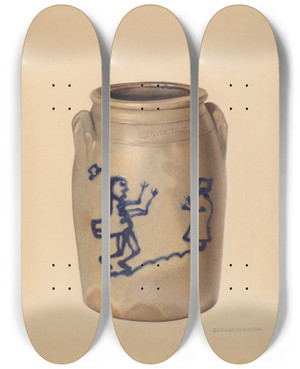 Triptych art skateboard deck of George Loughridge Stoneware Crock by George Loughridge (20-)