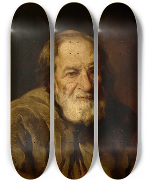 Triptych art skateboard deck of Piotr Michaowski Study Of An Old Peasant by Piotr Michalowski (1800-1855)