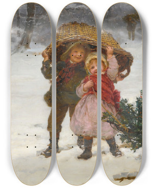 Triptych art skateboard deck of Frederick Morgan Yuletide by Frederick Morgan (1847-1927)