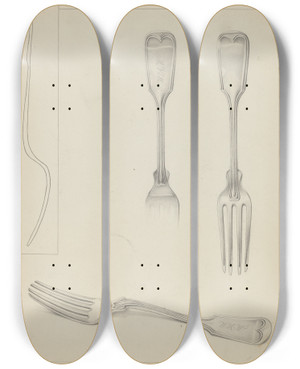 Triptych art skateboard deck of American 20Th Century Silver Fork by American 20Th Century