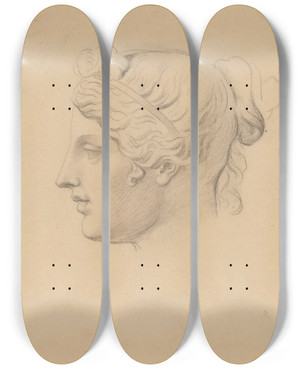 Triptych art skateboard deck of Horatio Greenough Classical Head In Profile by Horatio Greenough (1805-1852)