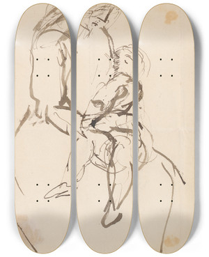 Triptych art skateboard deck of Sir Joshua Reynolds Woman And Child_4 by Sir Joshua Reynolds (1723-1792)