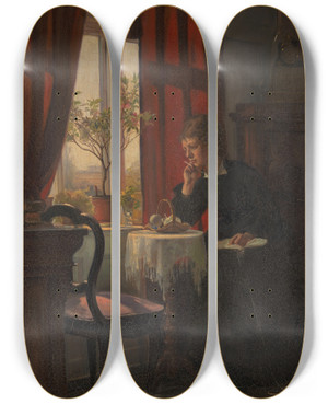 Triptych art skateboard deck of Viggo Johansen Helga Johansen Kunstnerens Sster by Johansen Viggo (1851-1935)
