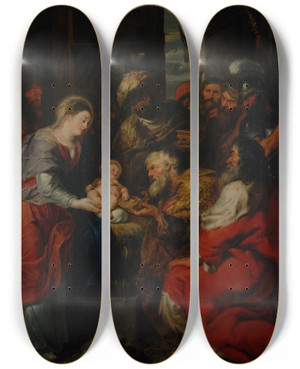 Triptych art skateboard deck of Peter Paul Rubens Adoration Of The Magi_1 by Peter Paul Rubens (1577-1640)