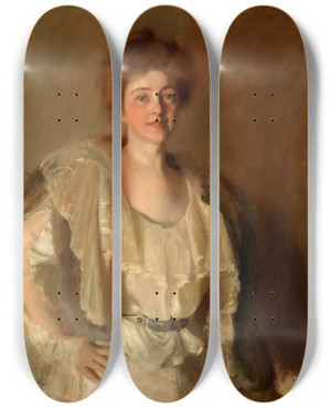 Triptych art skateboard deck of Pierre Troubetzkoy Alice Barney In Whites And Browns by Pierre Troubetzkoy (1864-1936)