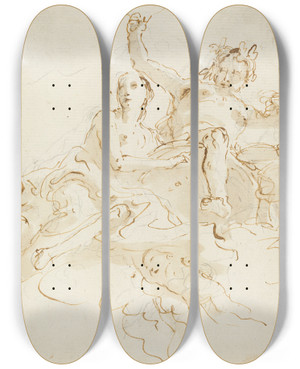 Triptych art skateboard deck of Giovanni Battista Tiepolo Bacchus And Ariadne_1 by Giovanni Battista Tiepolo (1696-1770)