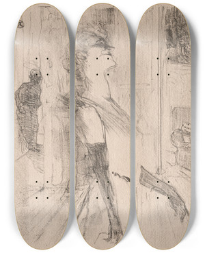 Triptych art skateboard deck of Henri De Toulouselautrec Yvette Guilbert Sur La Scne by Henri de Toulouse-Lautrec (1864-1901) Triptych art skateboard deck of Henri De Toulouselautrec Yvette Guilbert Sur La Scne by Henri de Toulouse-Lautrec (1864-1901)