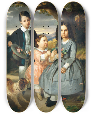 Triptych art skateboard deck of Ernst Christian Moser Kindergruppenportrt by Ernst Christian Moser (1815-1867)