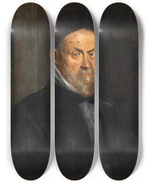 Triptych art skateboard deck of Jacopo Bassano Portait Of A Bearded Man Bust Length by Jacopo Bassano (1510-1592)