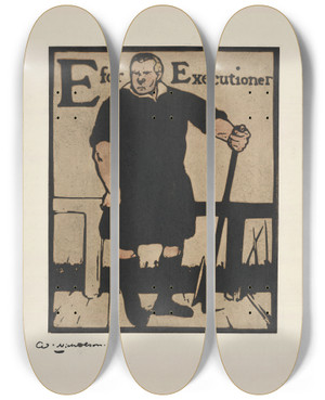 Triptych art skateboard deck of William Nicholson E Is For Executioner by William Nicholson (1872-1949)