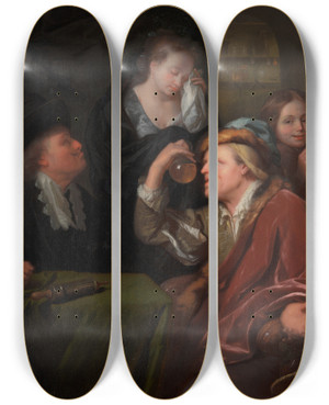 Triptych art skateboard deck of Godfried Schalcken The Doctors Examination by Godfried Schalcken (1643-1706)