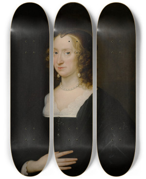 Triptych art skateboard deck of Follower Of Anthony Van Dyck Portrait Of An Elegant Woman by Follower Of Anthony Van Dyck (1599-1641)
