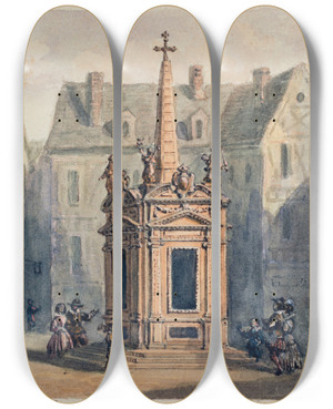 Triptych art skateboard deck of Augustesbastien Bnard La Pyramide Expiatoire De Jean Chastel by Auguste-Sbastien Bnard (1810-1873)