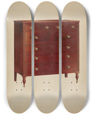 Triptych art skateboard deck of Isidore Sovensky Chest Of Drawers by Isidore Sovensky