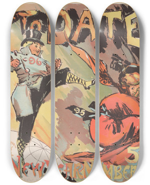 Triptych art skateboard deck of Will R Barnes To Date New Year Number by Will R Barnes (1939)