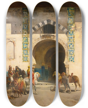 Triptych art skateboard deck of Emile Regnault De Maulmain Dpart Pour La Chasse Au Faucon by Emile Regnault De Maulmain (1836-1897)