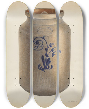 Triptych art skateboard deck of Nicholas Amantea Cookie Jar With Cover_1 by Nicholas Amantea (1900-1978)