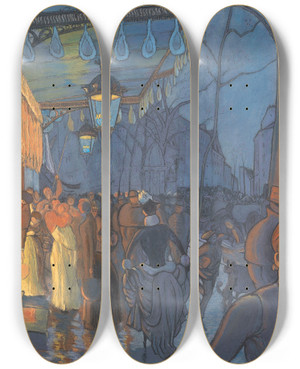 Triptych art skateboard deck of Louis Anquetin Lavenue De Clichy by Louis Anquetin (1861-1932)