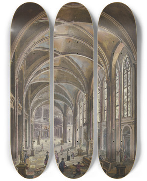 Triptych art skateboard deck of Christian Stcklin Blick In Ein Kircheninneres Mit Gotischen Fenstern Und Barockausstattung by Christian Stocklin (1741-1795)